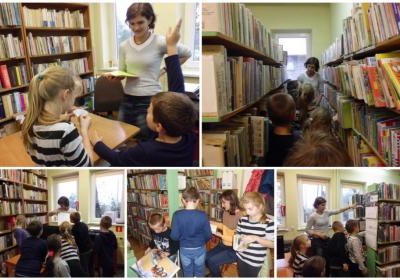 Uczniowe szkoły w bibliotece