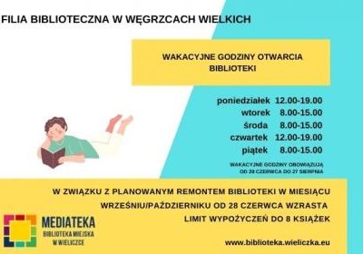 Zmiana godzin otwarcia w okresie wakacyjnym... Zwiększamy limit wypożyczeń…