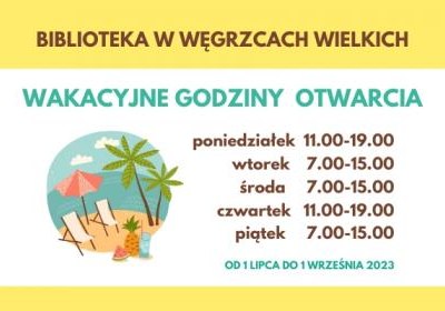 Wakacyjne godziny otwarcia biblioteki w Węgrzcach Wielkich…