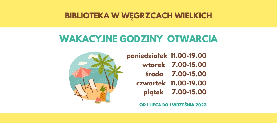 Wakacyjne godziny otwarcia biblioteki w Węgrzcach Wielkich…