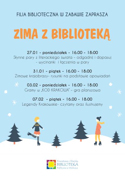 ZIMA Z BIBLIOTEKĄ -  ferie w filii bibliotecznej w Zabawie