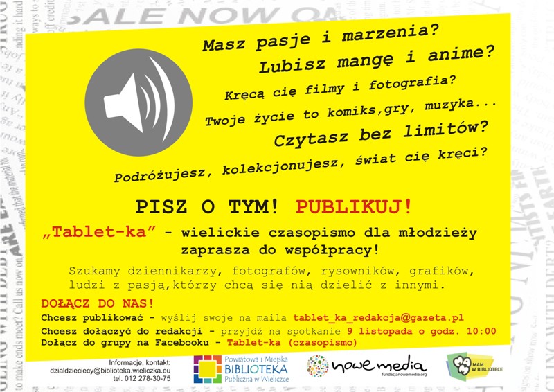 „Tablet-ka” - wielickie czasopismo młodzieżowe poszukuje współpracowników!