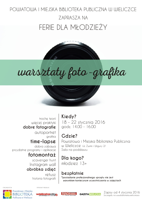 Fotografia, grafika, filmy - ruszyły zapisy na ferie dla młodzieży!