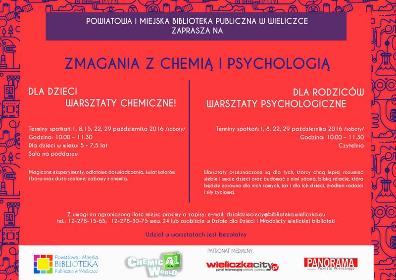 Zmagania z chemią i psychologią. Warsztaty chemiczne dla dzieci, psychologiczne dla rodziców.