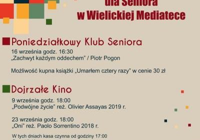 Wrześniowe Poniedziałki dla Seniora w Wielickiej Mediatece