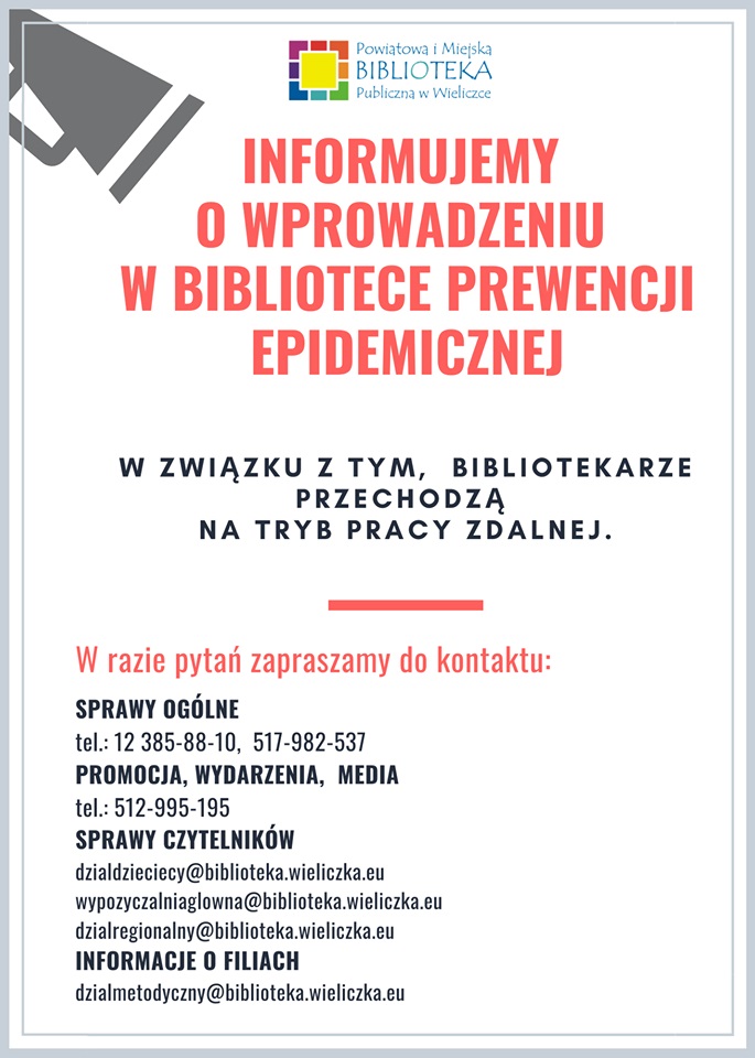 Informujemy o wprowadzeniu w bibliotece  prewencji epidemicznej