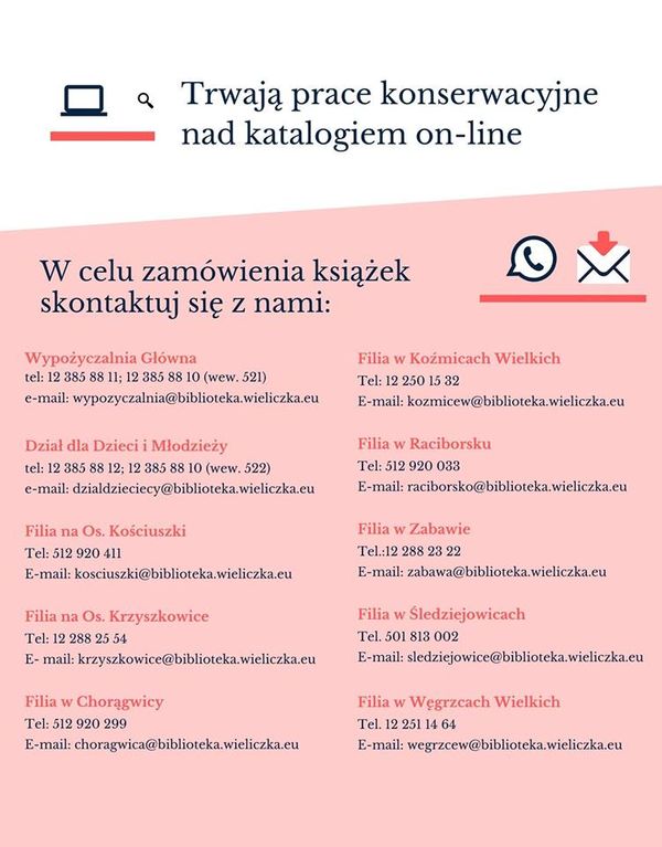 Trwają prace konserwacyjne nad KATALOGIEM ON LINE.