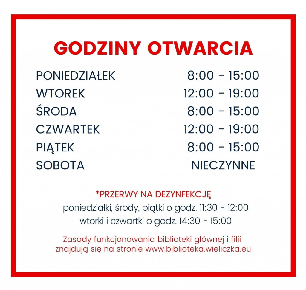 KOMUNIKAT - ZMIANA GODZIN OTWARCIA!